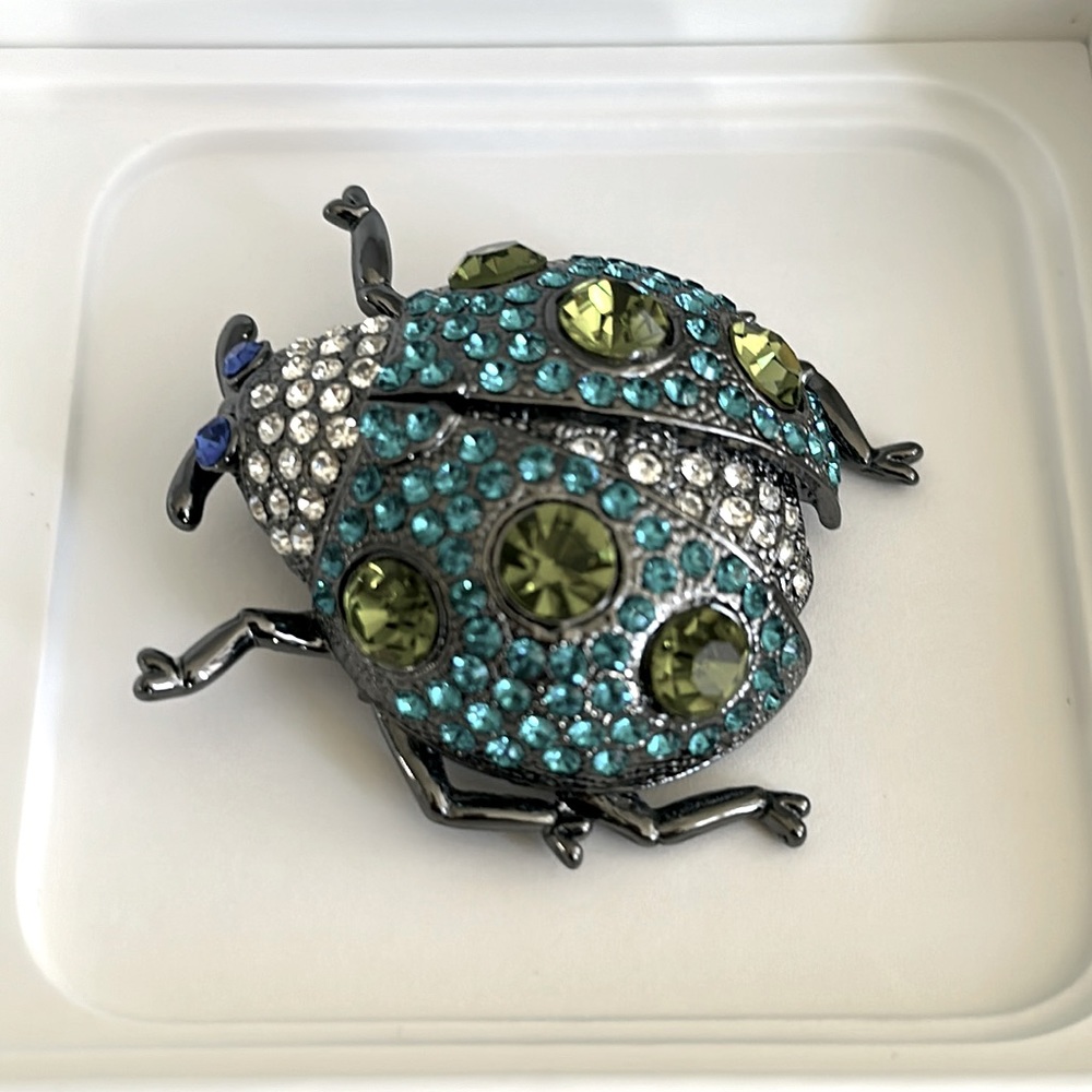 Heidi Daus beautiful beetle brooch.  Multi color rhinestones